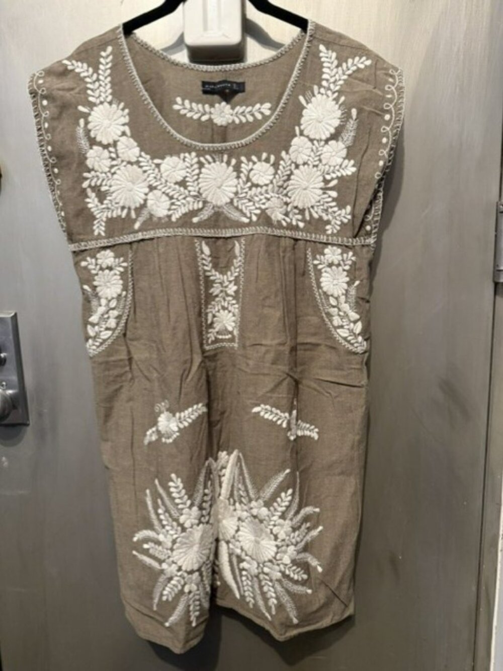 Vintage Boho Embroidered Puebla Mexican Indigenous Tunic Mini Dress